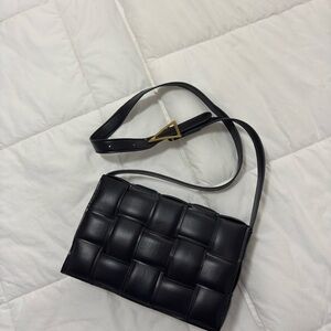 Black Woven Leather Crossbody Bag